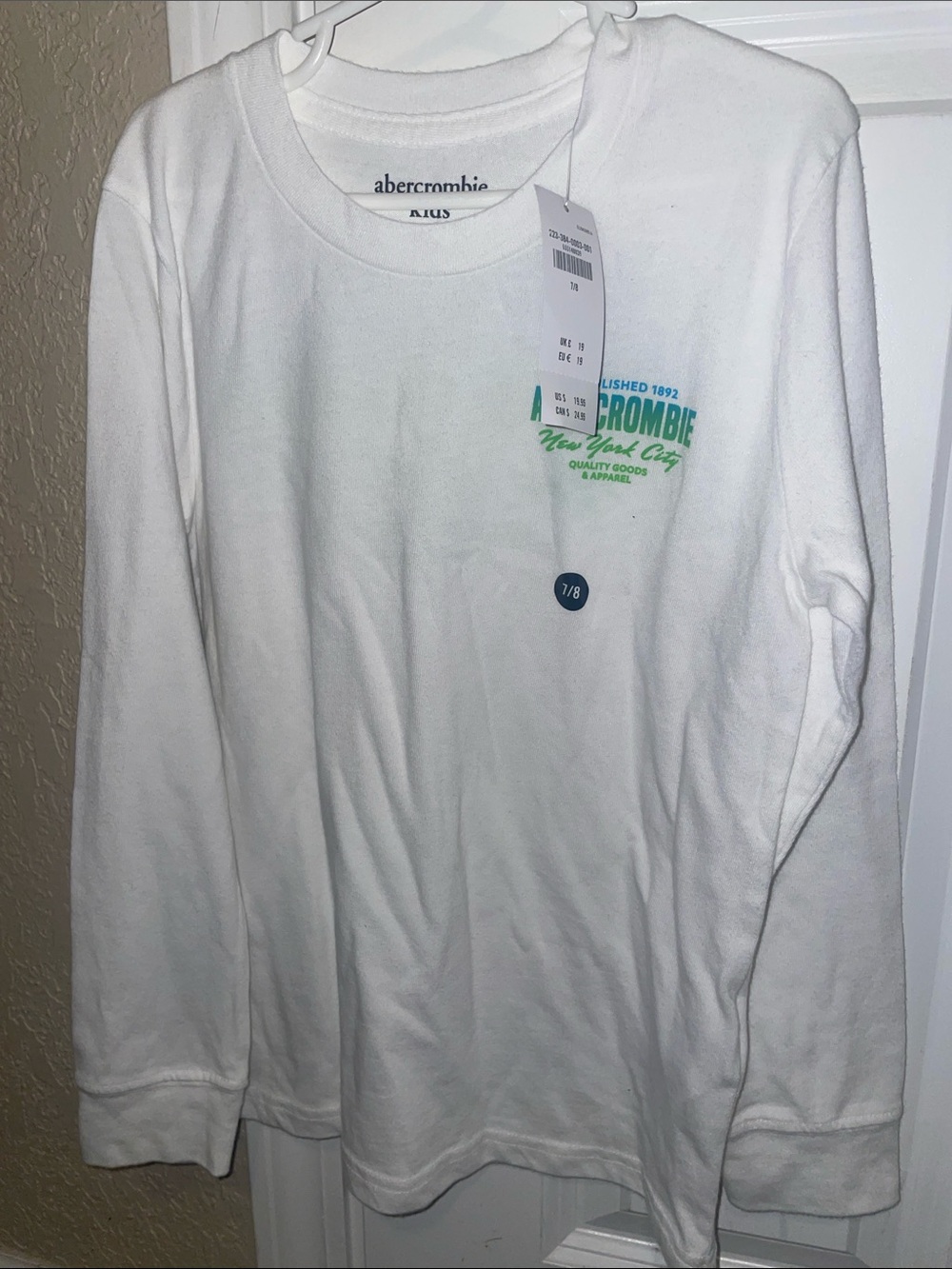 Abercrombie & Fitch White Long-Sleeve Shirt with Green Logo